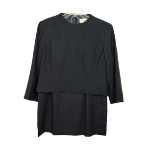 Neimann Marcus Exclusive Skirt Suit Set Women's 14 Navy Blue 3/4-Sleeves